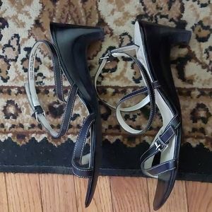 👡JG Hook leather Wedge Ankle strap sandal, Color: Black, Size: 10 Wide